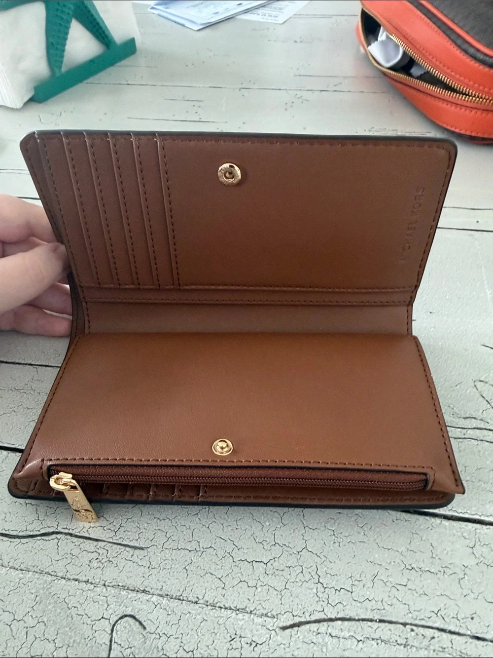 Michael Kors Dark Brown MK Logo Zip Wallet with Gold Hardware - Picture 6 of 7